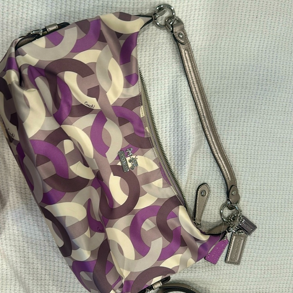 White, Tan, Gray, Purple Authentic Coach monogram purse